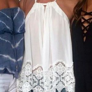 Free People White Halter tank with lace trim